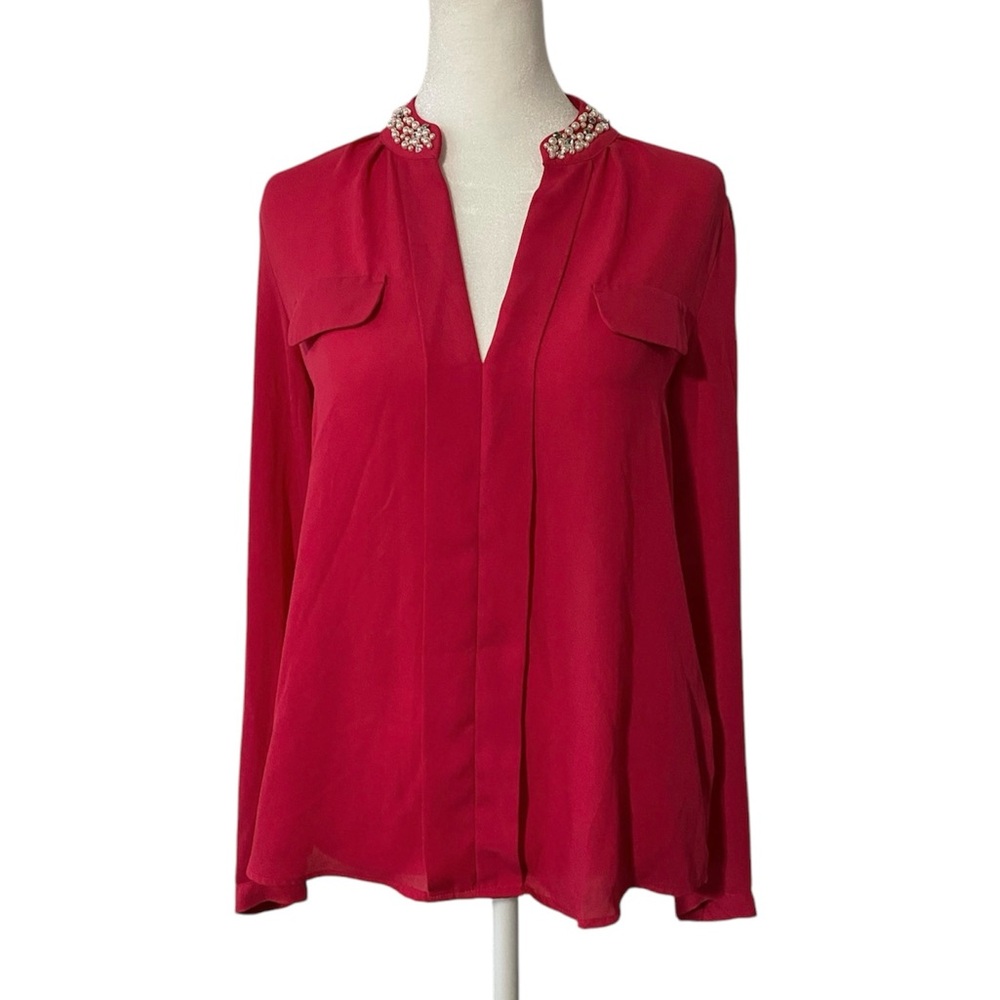 Candie's Raspberry Color Embellished Collar Blouse - Picture 1 of 14
